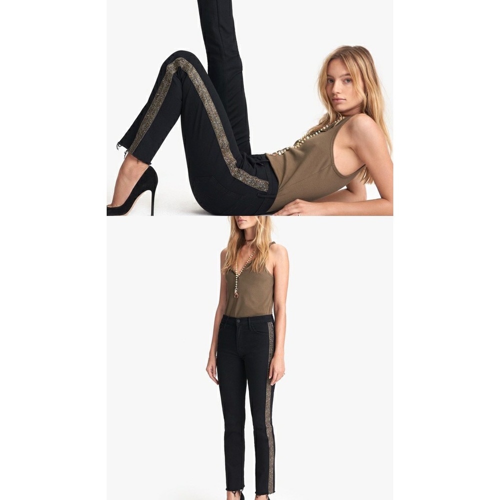 MOTHER black denim with beaded side stripe